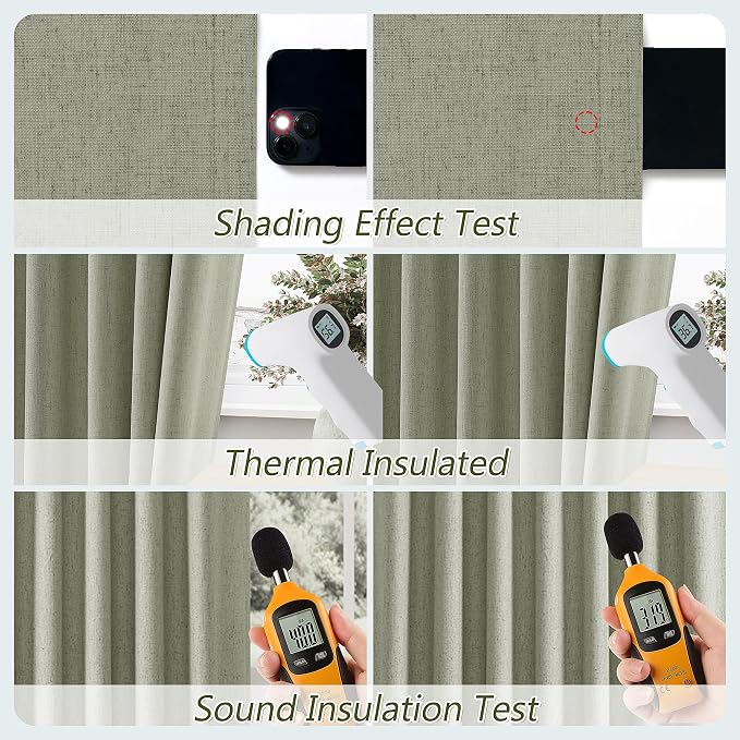 Sage Green 100% Blackout Curtains 80 Inch Length 2 Panels Set for Living Room Bedroom Back Tab Thermal Insulated Black Out Linen Drapes Room Darkening Window Curtains 80 Inches Long