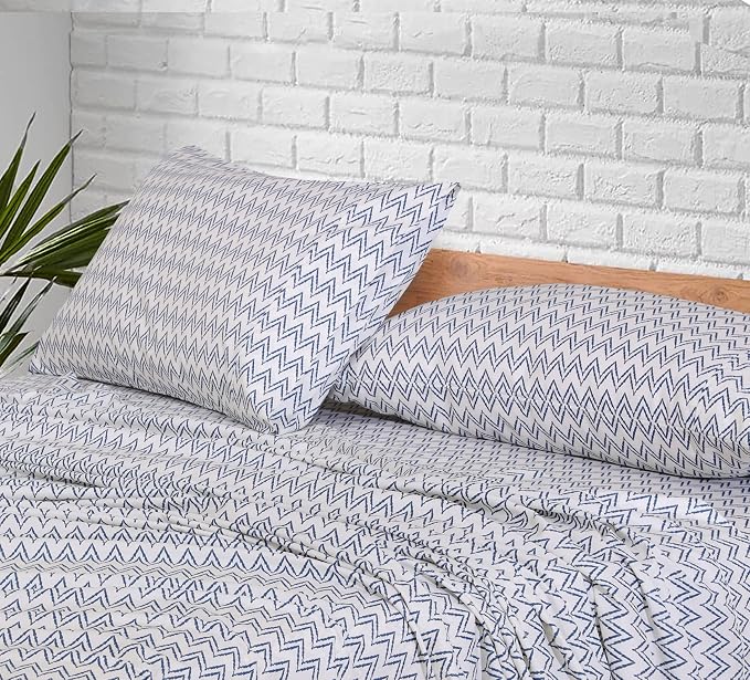 RUVANTI 100% Cotton Percale Sheets Queen Size, Chevron | Crisp Cooling, Deep Pocket 16", Soft Breathable & Durable, Hotel-Style, 4 Piece Set