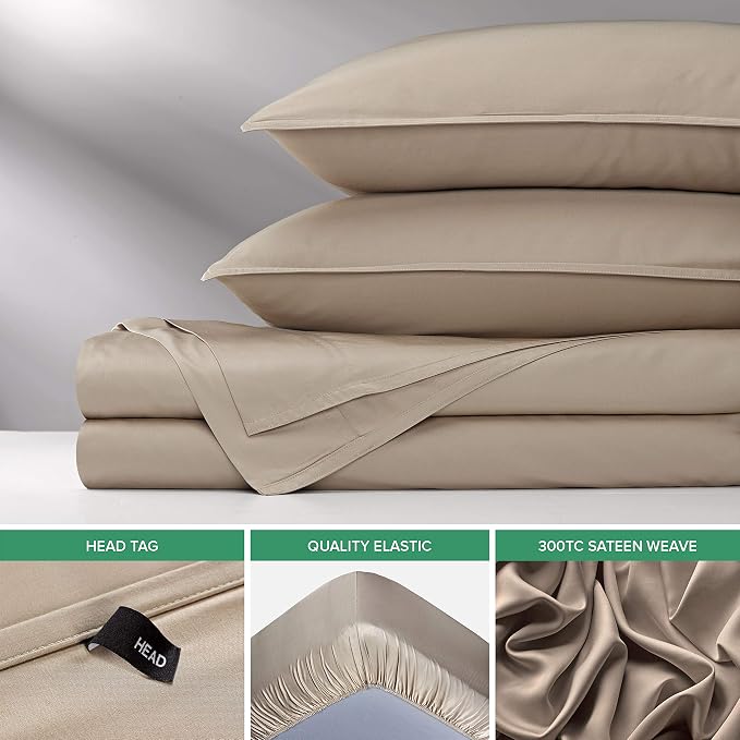 Pure Bamboo Split King Sheets, Genuine 100% Organic Viscose Derived from Bamboo Bed Sheet Set, Soft & Cooling, Double Stitching, 2 Fitted Sheets (Split King, Sand)