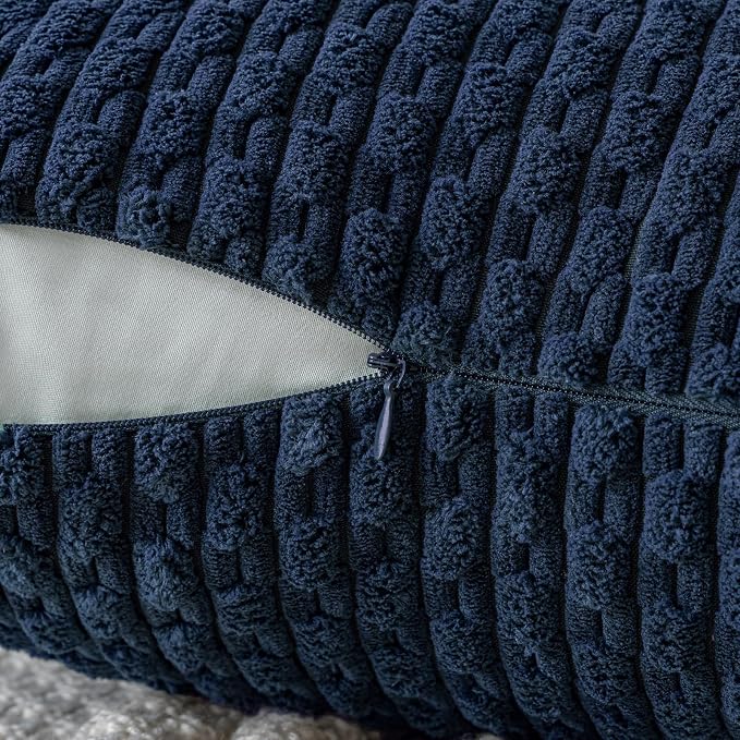 MIULEE Lumbar Decorative Throw Pillow Covers 12x20 Navy Blue Corduroy | Textured Striped Pack of 2 Striped Pillow Covers Modern Farmhouse Coastal Home Decor for Couch Bed Sofa Living Room