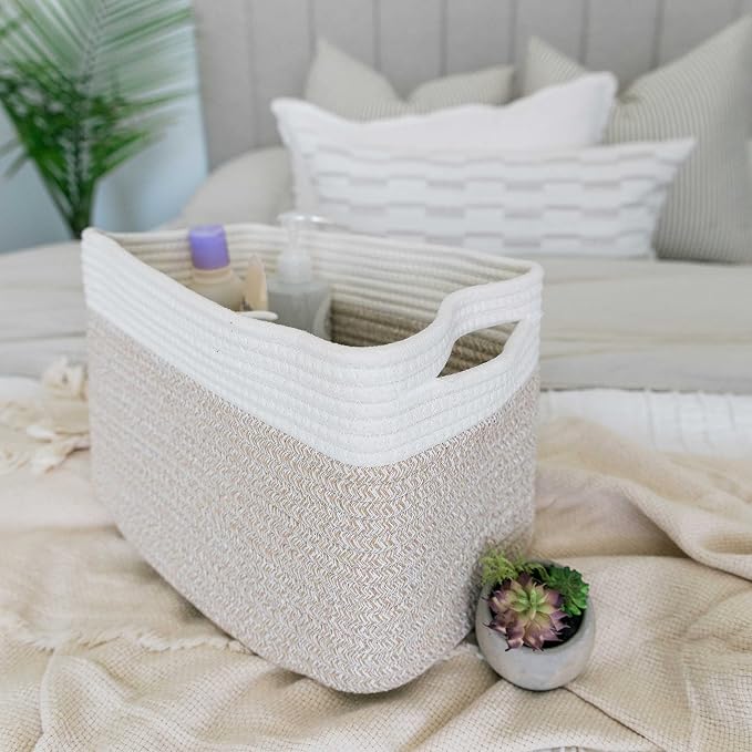 OrganiHaus Cotton Rope Baskets for Shelves, Set of 3, 15x9x10 | Handwoven; a toy bin and organizer for towels, books, or blankets; fits nursery, playroom, or bedroom decor