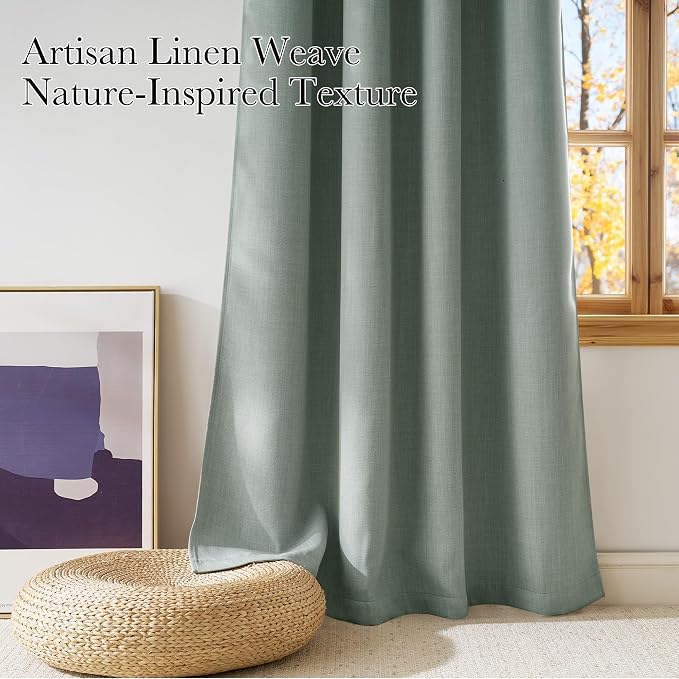 NICETOWN Faux Linen Sage Green Blackout Curtains 84 inches Long for Living | Room - Privacy Panels for Bedroom, Modern Farmhouse Style Easy Care Grommet Top, 2 Panels, W52 by L84
