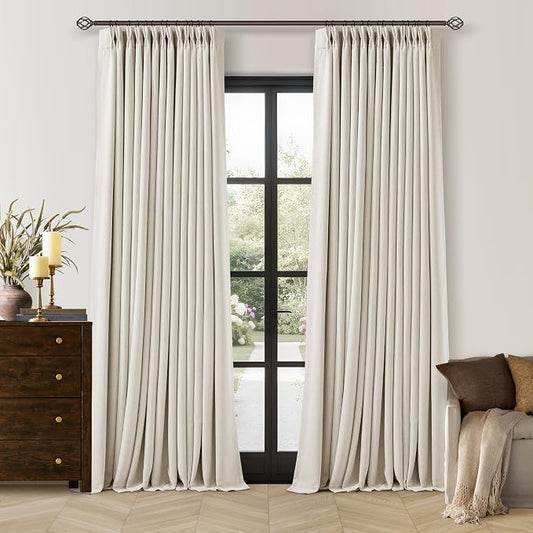 100 Inch Blackout Linen Curtains Pinch Pleated Back Tab Dual Layer W40xL100 | Thermal Insulated, Room Darkening 100% Black Out Curtains, for Sliding Glass Door Bedroom Living Room Window, 2 Panels