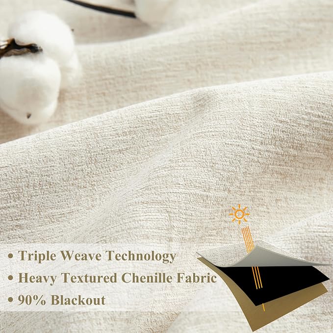 WEST LAKE Beige Pinch Pleated 90% Blackout Curtain Panels 102 Inches Long | Neutral Triple Weave Textured Microfiber Lined Heavy Drapes,Modern Bedroom Window Treatment,Back Tabs,40"Wx102"Lx2