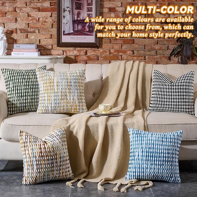 AmHoo Boho Chenille Pillow Cover Decorative Tufted Pillowcase for Couch Bed Sofa Bedroom Living Room Modern 18 x 18-Inch Brown