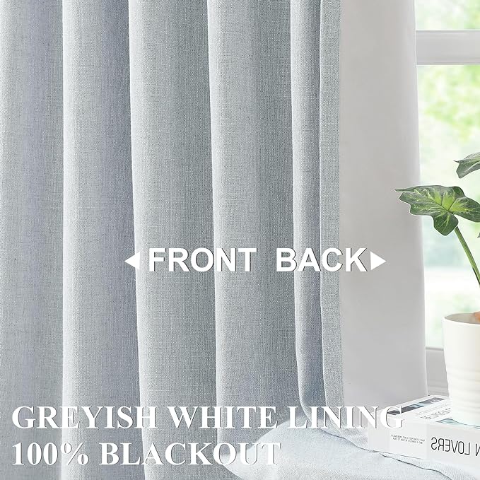 Vision Home Blue Gray Pinch Pleated Full Blackout Curtains Linen Blended Room Darkening Window Curtains 112 inch for Living Room Bedroom Thermal Insulated Pinch Pleat Drapes with Hooks 40" Wx112 Lx2
