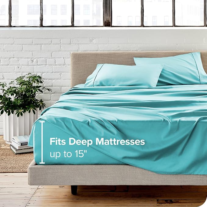 Bare Home Split King Sheet Set - 1800 Ultra-Soft (Split King, Aqua) | Deep Pockets 6 to 15 Inches, Breathable, Hypoallergenic, Hotel Luxury, Easy Fit, Soft, All-Season