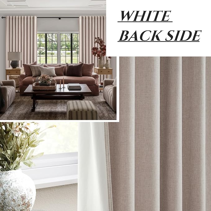 Extra Wide 60 Inch Blackout Curtains 96 Inches Long for Living Room, Rustic Boho Room Darkening Textured Linen Pleated Office Insulated Ceiling Track Large Window Drapes (60"W x 96"L 2 Panels Linen)