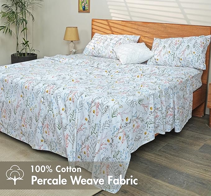 RUVANTI 100% Cotton Percale Sheets, Queen Size, Aroma | Crisp Cooling, Deep Pocket 16", Soft Breathable & Durable, Hotel-Style, 4 Piece Set