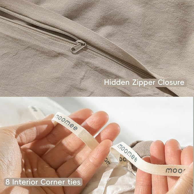 MooMee Duvet Cover Set 100% Washed Cotton Linen Like Cal King | Relaxed Linen-like Texture. Soft, Breathable & Long-lasting Comfort. Lightweight. Hidden Zipper with 8 Interior Corner Ties