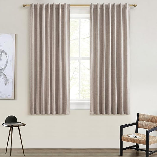 QJmydeco Short Small Window Room Darkening Curtains 54 Inches Long for Bedroom/Basement, Boho Linen Heat Blocking&Soundproof Blackout Curtains Back Tab Pleated with Hooks (50" Wx54 L 2 Panels Burg)