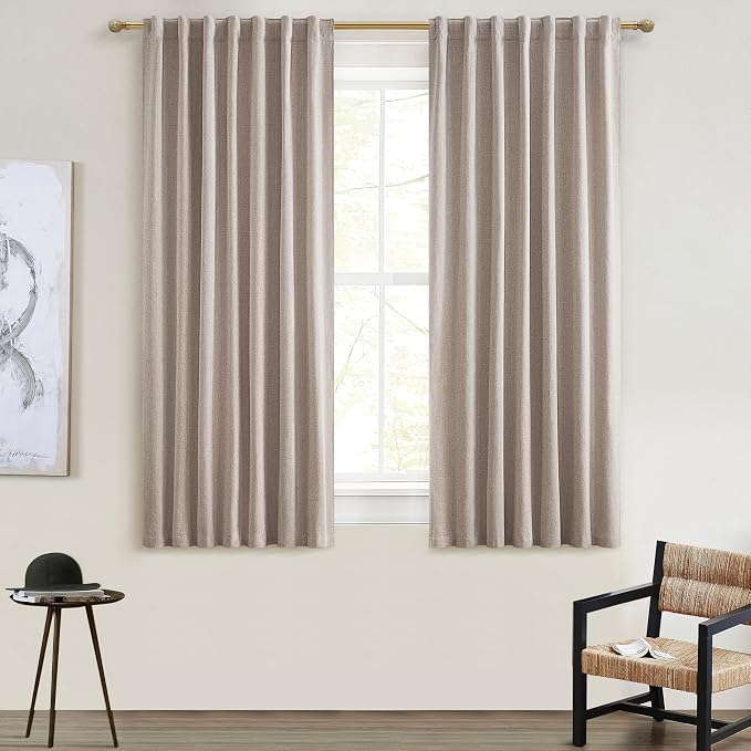 QJmydeco Black Out Linen Boho Curtains 72 Inch Long, Living/Bedroom Curtains 72 Inches Length 2 Panels Set Drapes for Window Energy Saving Noise Reducing Nursery (50" W x 72" L) Back Tab,Hook Belt