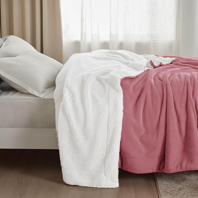 Bedsure GentleSoft Sherpa Fleece Twin Size Blanket for Couch, Non-Heated, Thick and Warm Throw for Girls and Women, Soft Fuzzy Plush Twin Blanket for Winter, Dusty Rose, 60x80 Inches