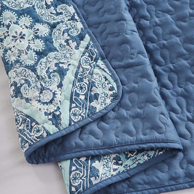 Comfort Spaces Gloria Boho Twin XL Quilt Set 2 Piece for Summer Aqua | Reversible Coverlet Bedspread, Soft All Season, Medallion Pattern, Winter Layer with Shams Modern Lightweight, Cozy Comfort