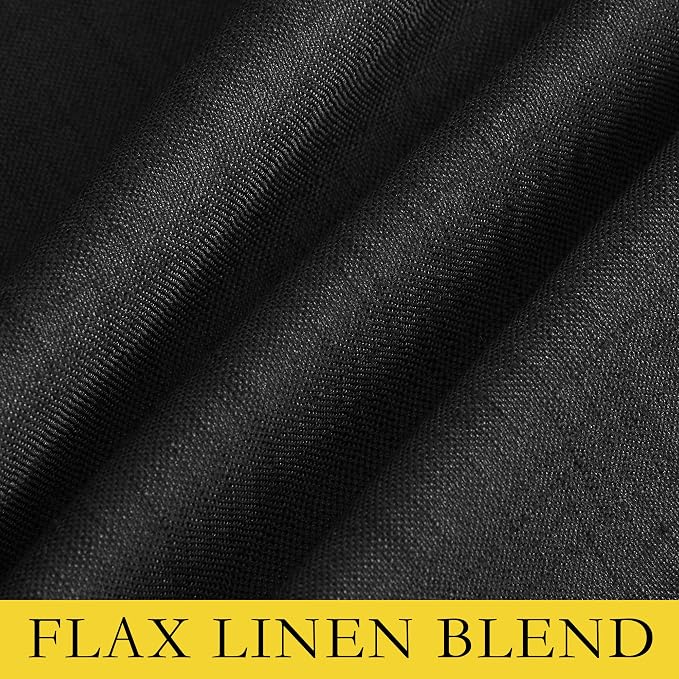 NICETOWN Vintage Open Linen Weave Flax Thermal Curtains, 100% Blackout Curtains 45 inches Long for Dining Room, Soundproof Window Treatment Drapes for Cafe, Black, 52" Wide Per Panel, Set of 2