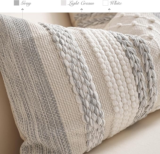 Gray Boho Decorative Throw Pillow Cover 22x22 Square Farmhouse Accent Cushion for Couch Sofa Livingroom Bedroom Pillowcase Modern Home Décor (Pack of 1)