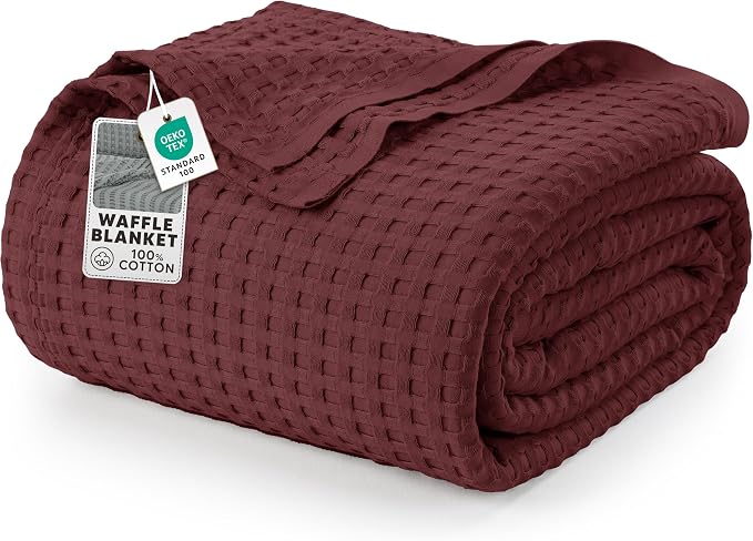 Utopia Bedding 100% Cotton Waffle Blanket Twin Size Burgundy, 90x72 Inch | Lightweight Breathable Cozy Summer Bed Blanket Home Decor Gift for Women and Men