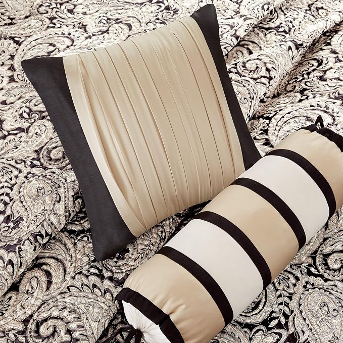 Madison Park Traditional Damask Jacquard Paisley Black King Quilt Set, 6pc | Lightweight Coverlet Bedspread Bedding Set, All Season, Machine Washable, Easy Care, Cozy, Breathable, Soft