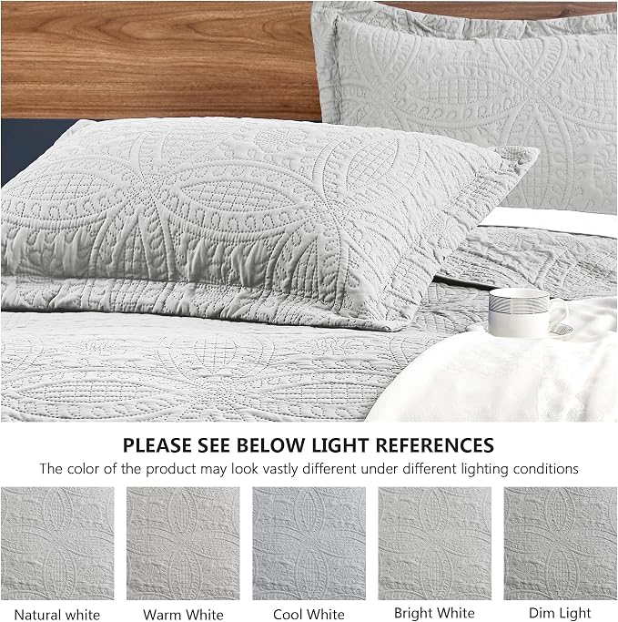 Love's cabin Twin Quilt Bedding Set Light Grey Bedspreads - Soft Bed Summer Lightweight Bedspread Comforter - Coin Pattern Bedding Coverlet for All Season - 2 Pieces (1 Quilt, 1 Pillow Sham)