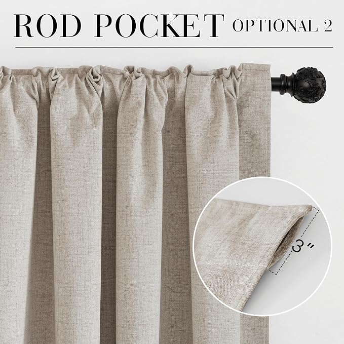RYB HOME Natural Beige 100% Blackout Short Curtains 45 Inch Long | Thermal Insulated, Light Blocking, for Kitchen Small Window Bathroom Basement Garage, Small Window, W52 x L45, 2 Panels