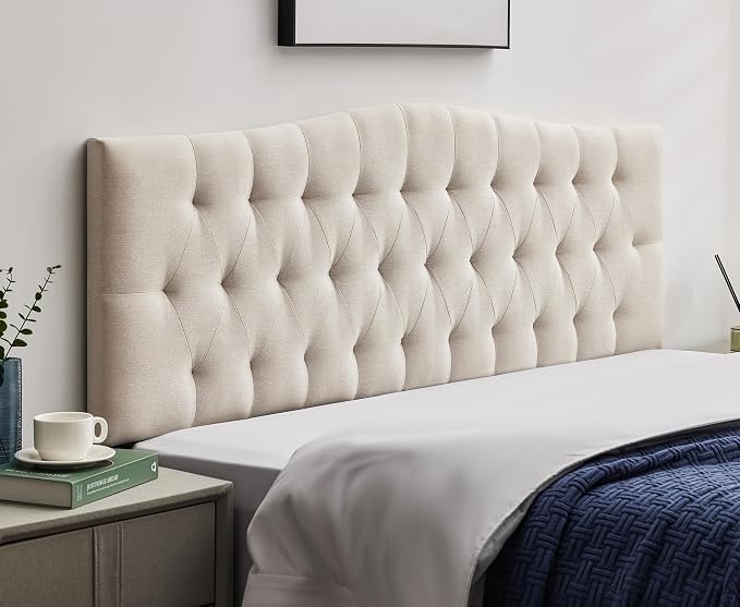 Tufted Upholstered King Size Headboard Only, Adjustable 38-50 in, Beige | King Headboard for King Size Bed, Durable Linen Fabric Headboards, Modern Diamon Design Wood Head Board