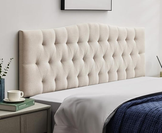 Tufted Upholstered King Size Headboard Only, Adjustable 38-50 in, Beige | King Headboard for King Size Bed, Durable Linen Fabric Headboards, Modern Diamon Design Wood Head Board
