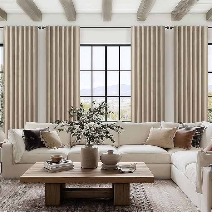 QJmydeco GreyBeige 108 Inch Curtains 2 Panel Set Burg Modern Decorative Dark Out Curtains for Bedroom Heat and Cold Blocking Window Coverings 9ft High Ceiling Drapes for Living Room with Hooks