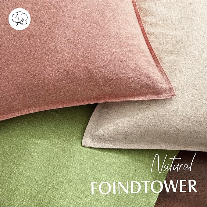 Foindtower Linen Solid Decorative Throw Pillow Covers 26x26 Inch Coral Pink | Boho Farmhouse Morden Pillowcase,Pack of 2 Soft Accent Cushion Covers,Rustic Home Decor for Chair Couch Bedroom Living Room