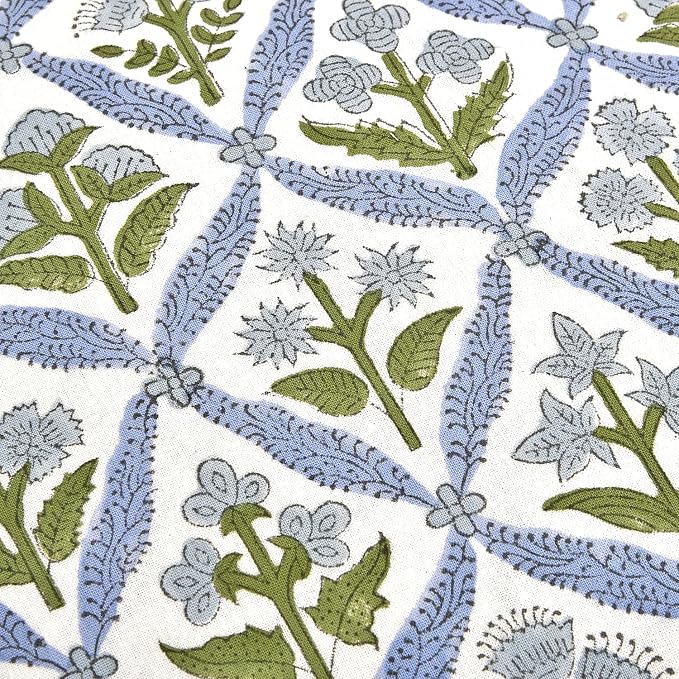 Ridhi Block Print Light Steel Blue Ruffle Lumbar Pillow Shams, 20" x 12" | 100% cotton, Floral Pillowcase, Cushion Cover, Hidden Zipper, Cottagecore Bedding, farmhouse boho style, fits couch, sofa,Bed