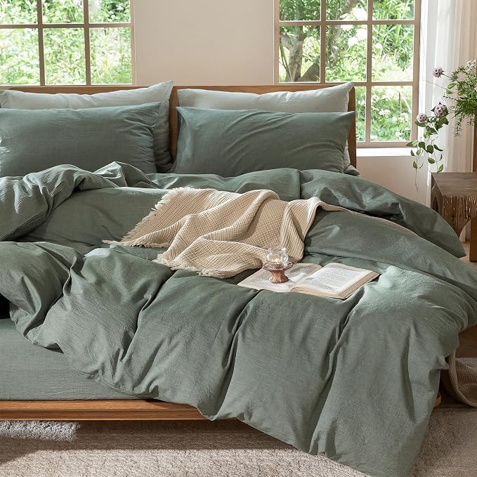 MooMee Duvet Cover Set 100% Washed Cotton Linen Like Cal King | Relaxed Linen-like Texture. Soft, Breathable & Long-lasting Comfort. Lightweight. Hidden Zipper with 8 Interior Corner Ties