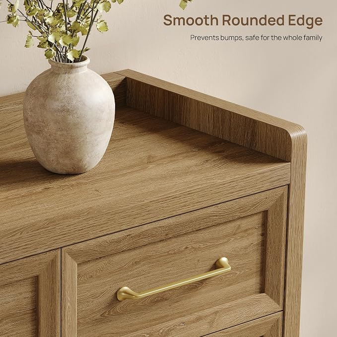 SICOTAS Dresser for Bedroom with 7 Drawers, 56.5" Wide Large Modern Dresser | Chest of Drawers for Living Room, Closet Clothes Storage Organizer Smooth Sliding Drawers, Brown Oak