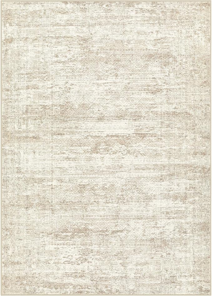 UERMEI 10x14 Washable Area Rug - Neutral Modern Abstract Living Room Rugs, Non-Slip Soft Large Indoor Floor Carpet for Bedroom Home Office & Under Dining Table Decor, Beige/Brown