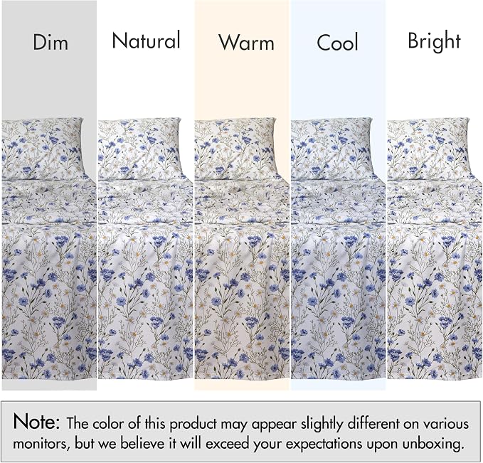 RUVANTI 100% Cotton Percale Sheets Full Size, Sweet Pea | Crisp Cooling, Deep Pocket 16", Soft Breathable & Durable, Hotel-Style, 4 Piece Set