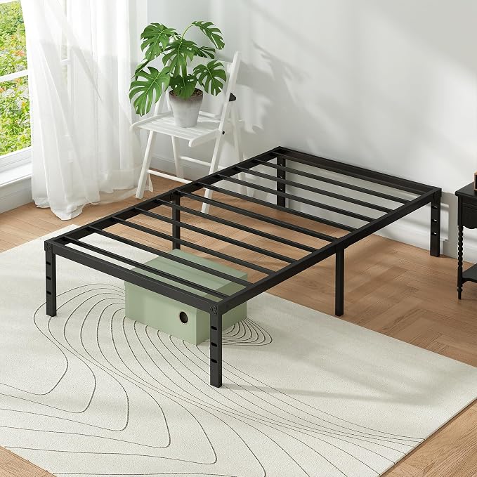 Metal Platform Bed Frame Twin Size, 18 Inch Height with Heavy Duty Steel Support, No Box Spring Needed, Easy Assembly and Underbed Storage,Black