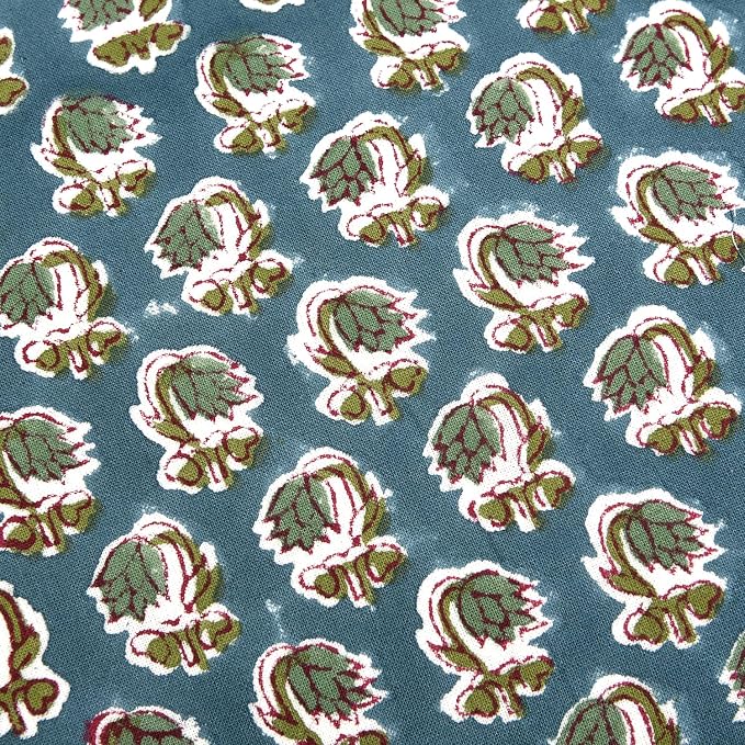 Ridhi Block Print Peacock Blue Ruffle Lumbar Pillow Shams, 20" x 12" Set-1 | 100% cotton, Floral Pillowcase, Cushion Cover, Hidden Zipper, Cottagecore Bedding, farmhouse boho style, fits couch, sofa,Bed