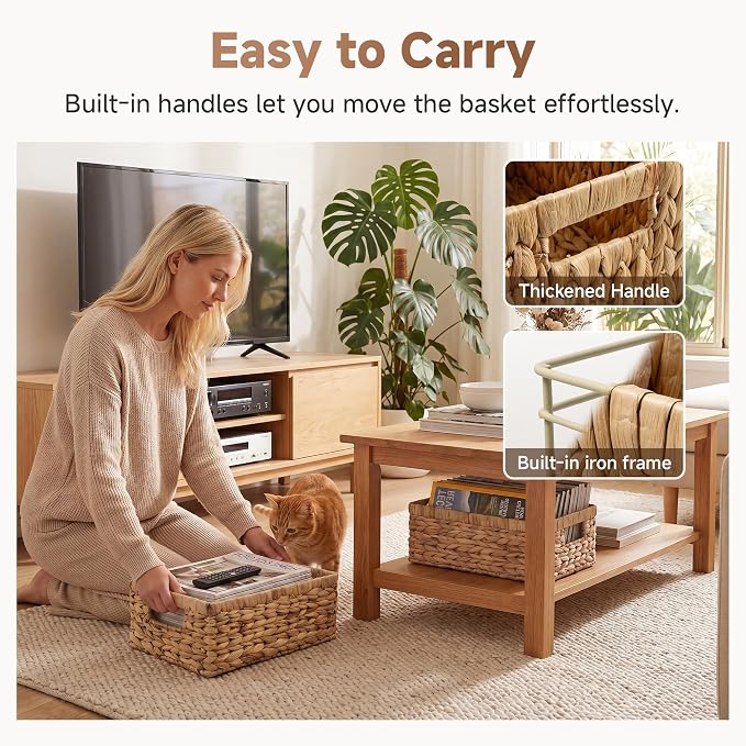 StorageWorks Wicker Storage Baskets for Shelves, Decorative Baskets, 2-Pack | Water Hyacinth Rectangle Wicker Baskets for Organizing, Bathroom Basket Organizer,Pantry Organizers and Storage,Woven Baskets
