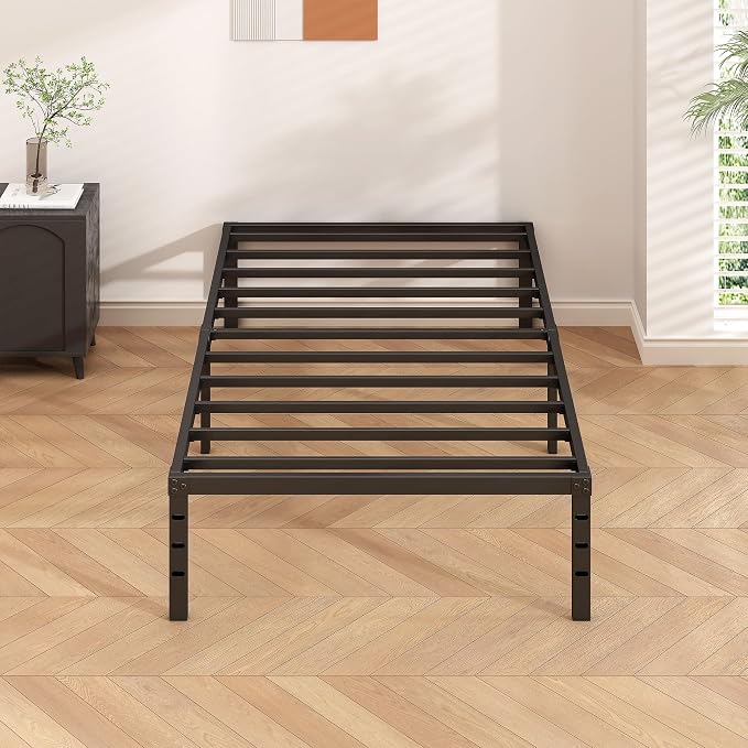 HLIPHA Metal Platform Bed Frame 12 Inch Tall,No Box Spring Needed,Twin Size Bed with Heavy Duty Strong Support Slats,Easy to Assemble,Black