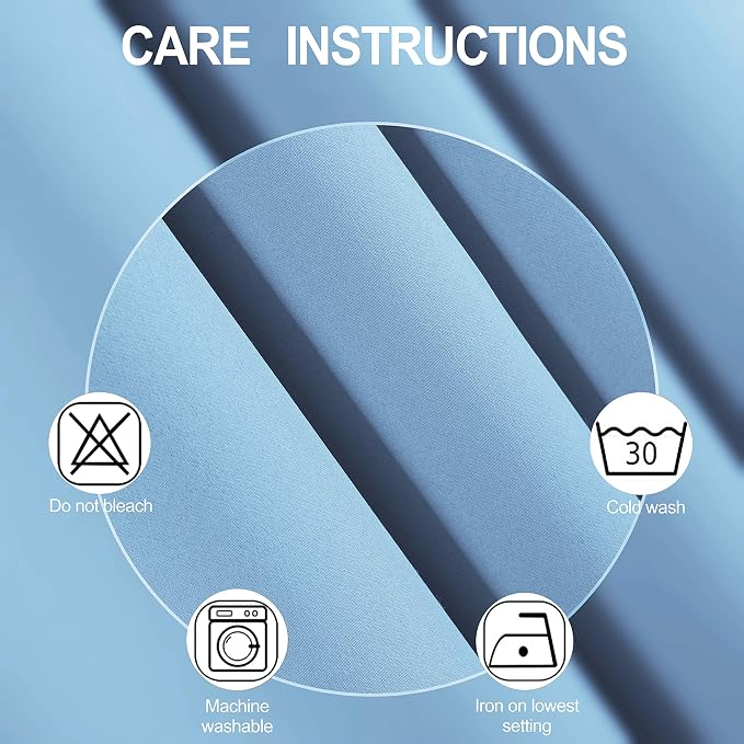 Sky Blue Thermal Blackout Curtains/38 x 63 Inch/Set of 2 Panels Room Darkening Curtains for Bedroom