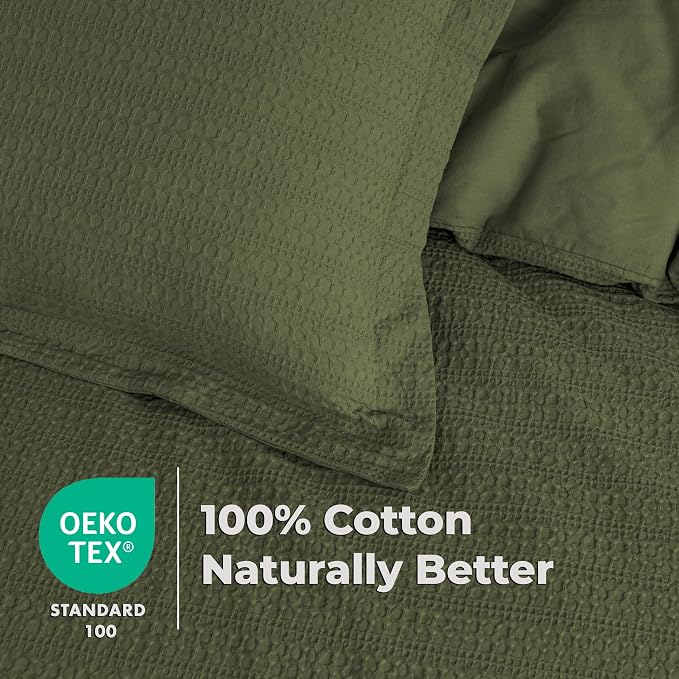 Dreamology Full Duvet Cover, Waffle Duvet Cover Full, 100% Cotton Waffle | Duvet Covers with Zipper Closure, Soft Textured & Breathable Duvet Cover Set,Bedding Duvet Cover Set 3 Pieces (Green)