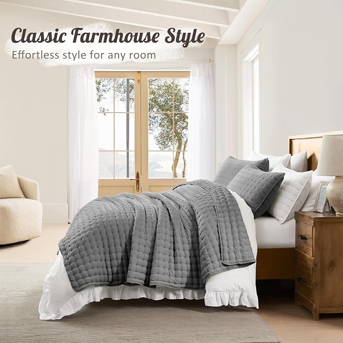 WDCOZY Dark Grey Twin Size Quilt Bedding Sets with Pillow Sham, Deep Lightweight Soft Bedspread Coverlet, Quilted Blanket Thin Comforter Bed Cover, All Season Summer Spring, 2 Pieces, 68x90 inches