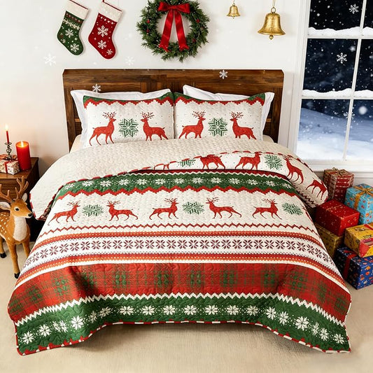 Whale Flotilla Patchwork Quilts Twin Size, Extra Soft Floral Bedspreads | Happy Snowflake Reversible Lightweight Twin Quilt Bedding Set for Bed, Printed Coverlets with 1 Pillow Sham for All Seasons