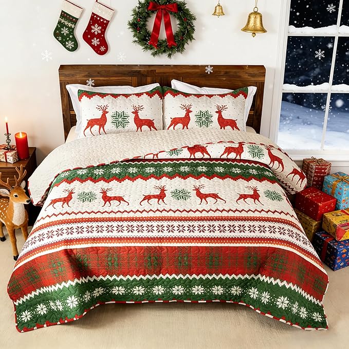 Whale Flotilla Patchwork Quilt King Size, Extra Soft Floral Bedspreads | Happy Snowflake Reversible Lightweight King Quilt Bedding Set for Bed, Printed Coverlets with 2 Pillow Shams for All Seasons