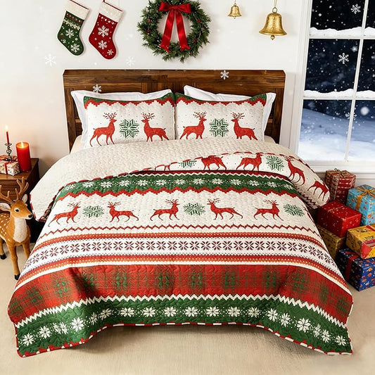Whale Flotilla Patchwork Quilt King Size, Extra Soft Floral Bedspreads | Happy Snowflake Reversible Lightweight King Quilt Bedding Set for Bed, Printed Coverlets with 2 Pillow Shams for All Seasons