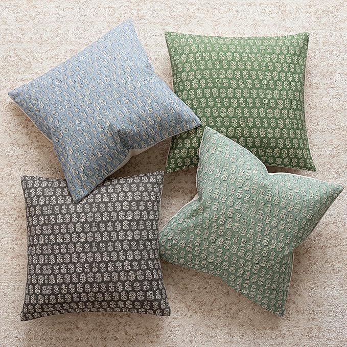 Foindtower Set of 2 Decorative Neutral Floral Print Throw Pillow Covers Vintage Accent Farmhouse Cushion Covers Boho Home Decor For Sofa Chair Couch Bedroom Living Room Outdoor,18×18 Inch,Forest Green