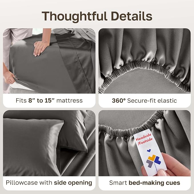 California Design Den Softest 100% Cotton Sateen Twin XL Sheet Sets, 3 Pcs | Soft 500 Thread Count Backed by Good Housekeeping Seal, All-Around Elastic, Easy Care, OEKO-TEX certified - Dark Grey