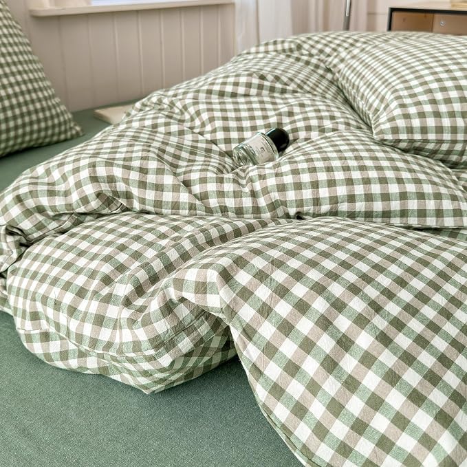 LifeTB Twin XL Comforter Set Green Gingham Comforter for Men Boys Geometric Plaid Comforter Set Grid Checkered Pattern Comforter with 2 Pillowcases Fluffy Soft Plaid Gingham Bedding Set Twin XL