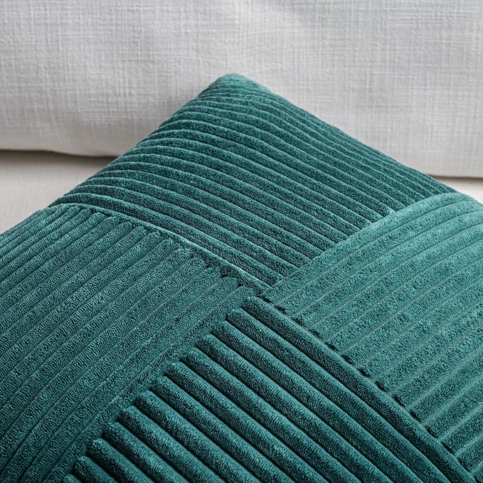 Fancy Homi Set of 2 Teal Boho Long Lumbar Body Decorative Throw Pillow Cover 14x36 Inch for Bed Couch Bedroom Bench, Soft Patchwork Corduroy Textured Pillow Case, Rustic Farmhouse Room Décor