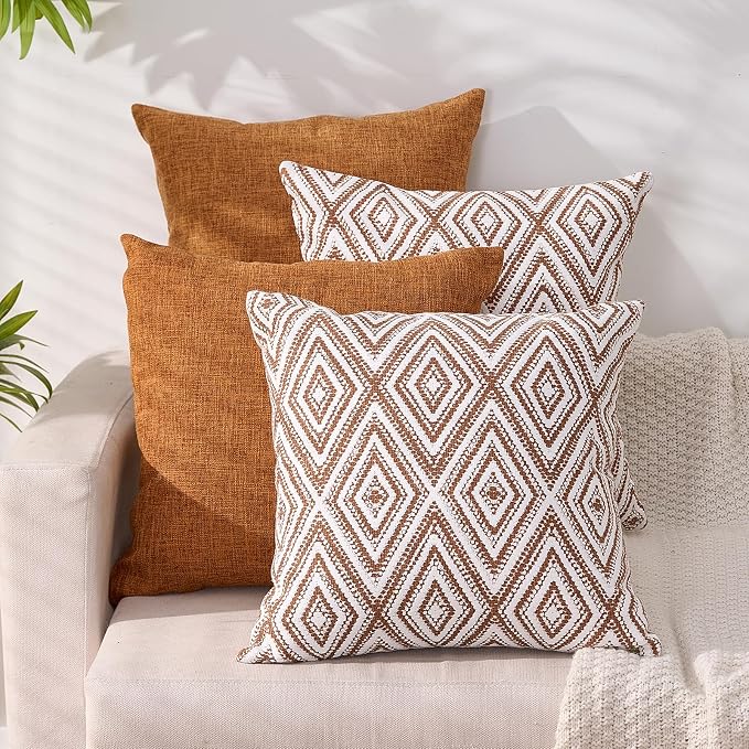 HPUK Throw Pillow Covers 20x20, Set of 4, Golden Brown Couch Pillow Covers | Polyester fabric, patterned and solid designs, hidden zippers, machine washable, for sofas and beds, inserts not included
