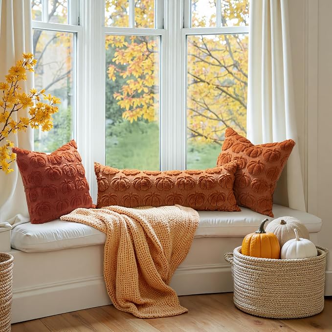 MIULEE Fall Pillow Cover Pumpkin Fall Decor Lumbar 14x36 Dark Rust | Set of 2 Fall Decorations for Home, Plush Faux Fur Farmhouse Accent Pillowcase, Porch Sofa Couch Cushion Bed Livingroom