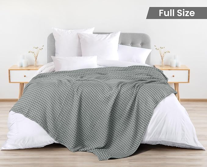 Utopia Bedding 100% Cotton Waffle Blanket Full Size Cool Grey, 90x84 Inch | Lightweight Breathable Cozy Summer Bed Blanket Home Decor Gift for Women and Men